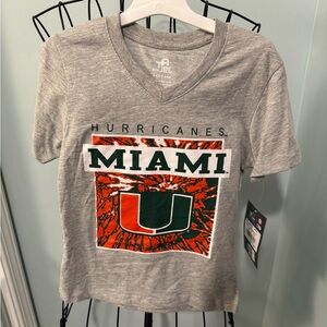 New Miami Hurricanes V neck gray girls t shirt Small S 6/6X University